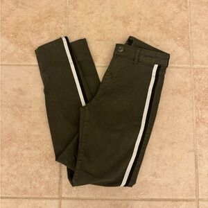 Bershka Olive Chinos with White Stripe